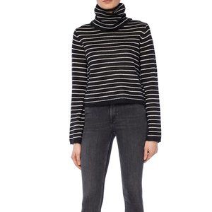 AllSaints Marty Black and White Striped Roll Neck Jumper